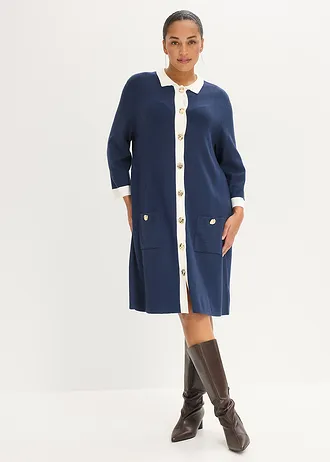 Rochie tricotată, culoare: bleumarin/ecru