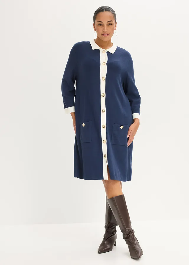 Gebreide jurk, Kleur: donkerblauw-wolwit