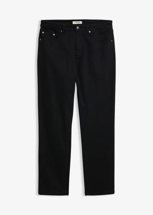 Classic fit stretch broek, straight, Kleur: zwart