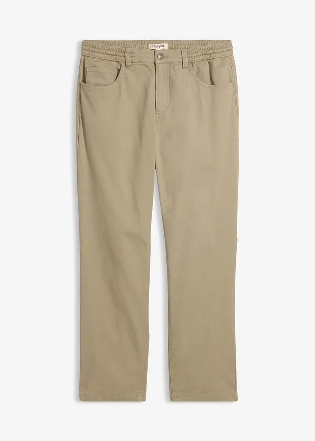Pantalon extensible loose à taille élastiquée, droit, Couleur: new kaki