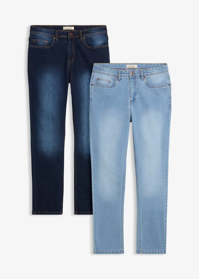 Lot de 2 jeans regular • bleu moyen denim + bleu foncé denim • Boutique bonprix