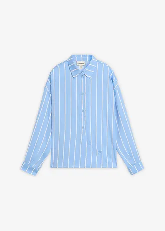 Chemisier en satin fluide • bleu clair/blanc rayé verticalement • Boutique bonprix