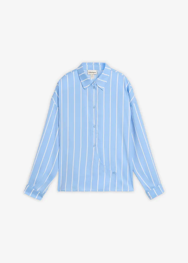 Chemisier en satin fluide • bleu clair/blanc rayé verticalement • Boutique bonprix