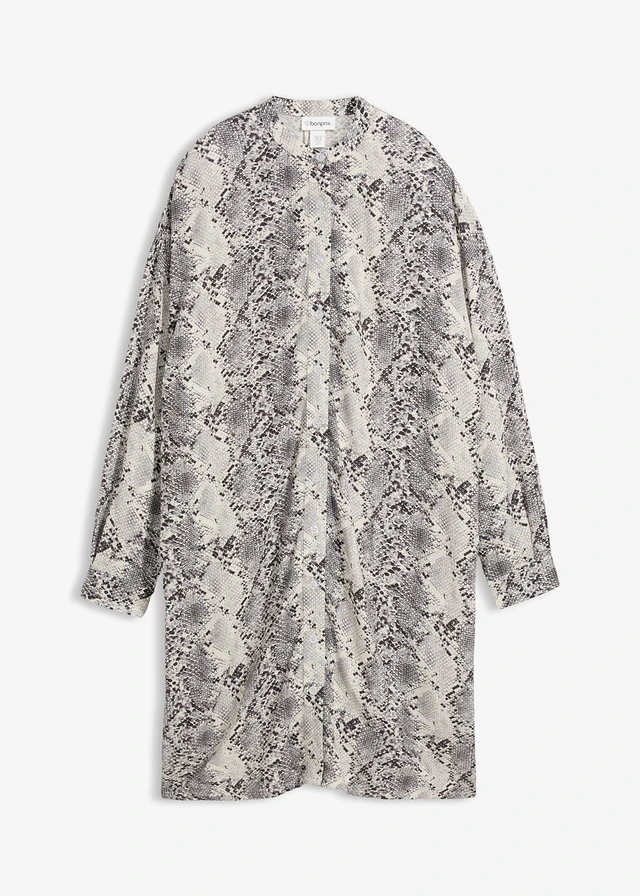 Jurk van soepele viscose, Kleur: zwart-wit slangenprint