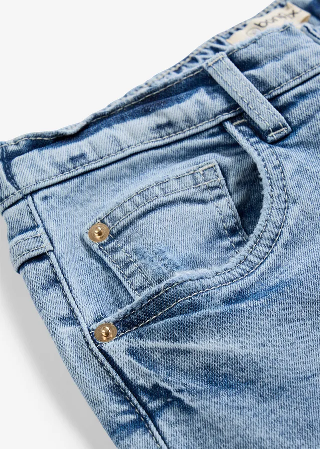 High waist mom jeans, low stretch, cropped • ijsblauw denim used • product-page.page-title-suffix