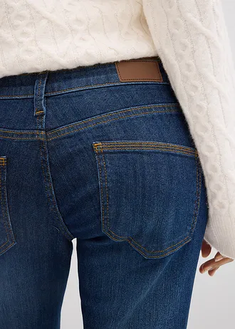 Jeansy skinny ze stretchem, mid waist • ciemnoniebieski "used" • sklep bonprix