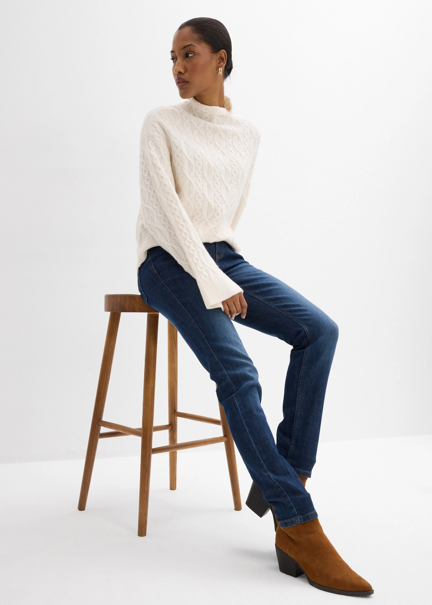 Skinny sztreccsfarmer, Mid Waist • sötétkék, használt hatású • bonprix áruház