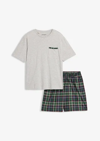 Shortama met zak • lichtgrijs gemêleerd-donkergroen geruit • bonprix online shop