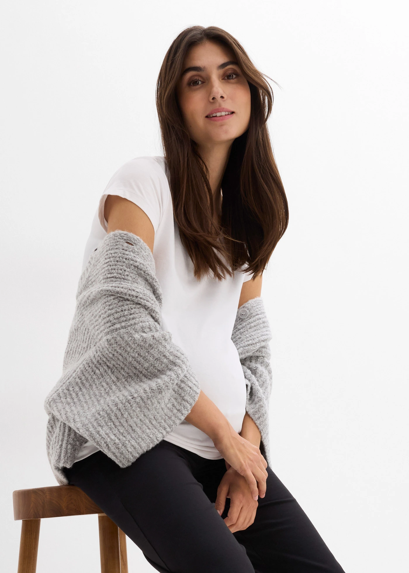 Materské nohavice 2 v 1, vyhnutý pás • čierna • obchod bonprix