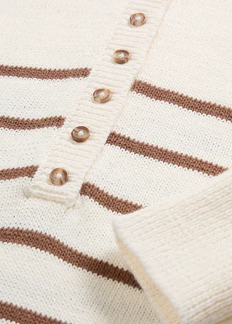 Pull 100% coton • blanc nacré-marron rayé • Boutique bonprix