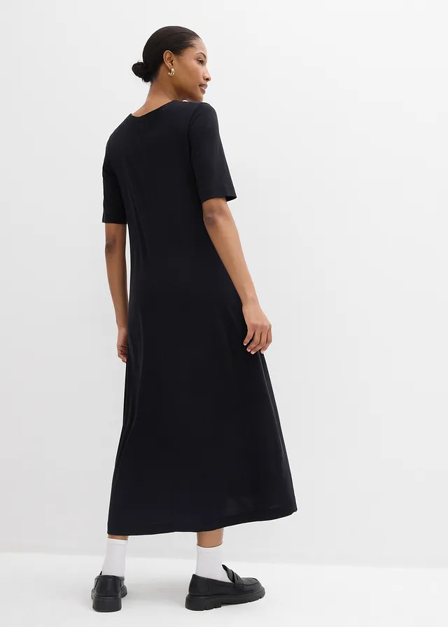 Maxi jurk van zachte modalmix, Kleur: zwart
