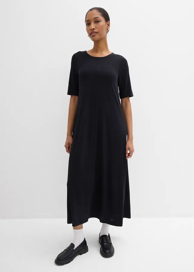 Robe longue en matière douce, Couleur: noir