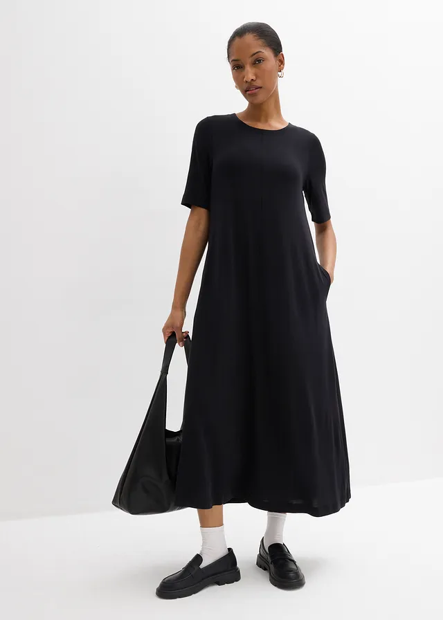 Robe longue en matière douce, Couleur: noir