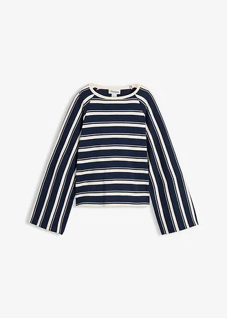 Longsleeve van zware jersey, Kleur: donkerblauw-parelwit gestreept