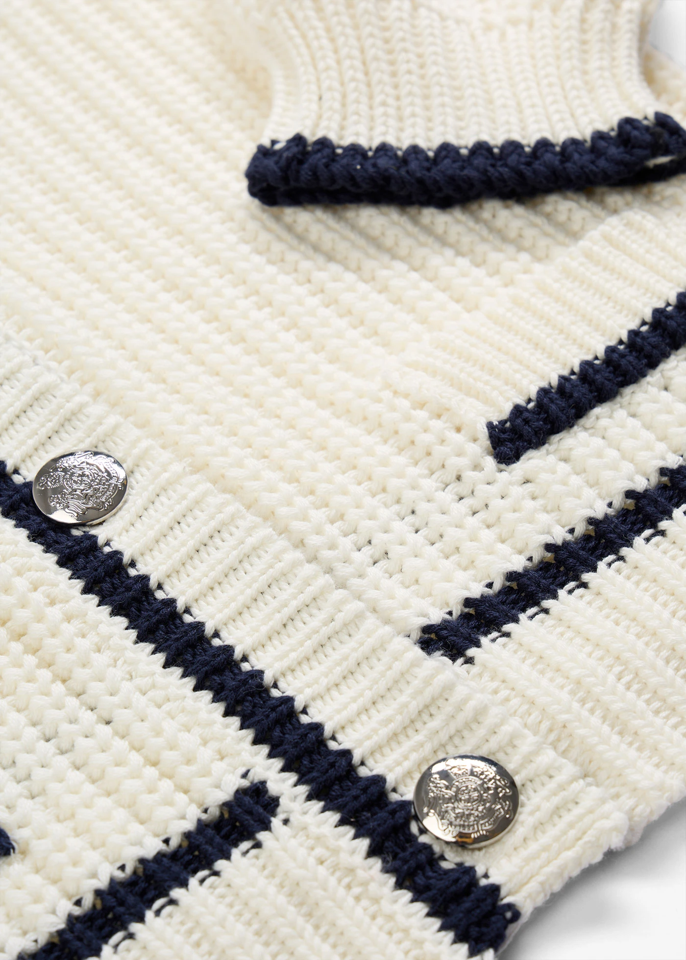 Gilet en grosse maille • écru-bleu foncé • Boutique bonprix