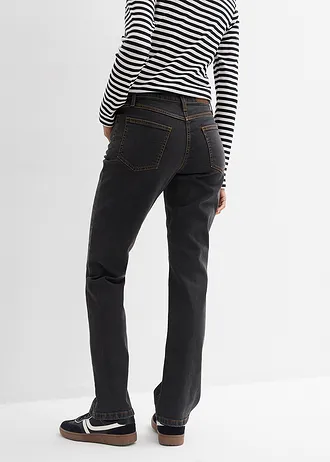 Mid waist stretch jeans, straight • zwart denim • bonprix online shop