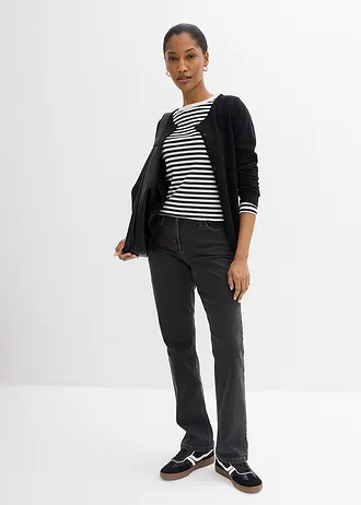 Mid waist stretch jeans, straight • zwart denim • bonprix online shop