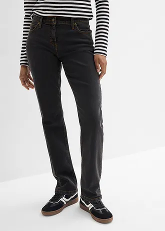 Mid waist stretch jeans, straight • zwart denim • bonprix online shop
