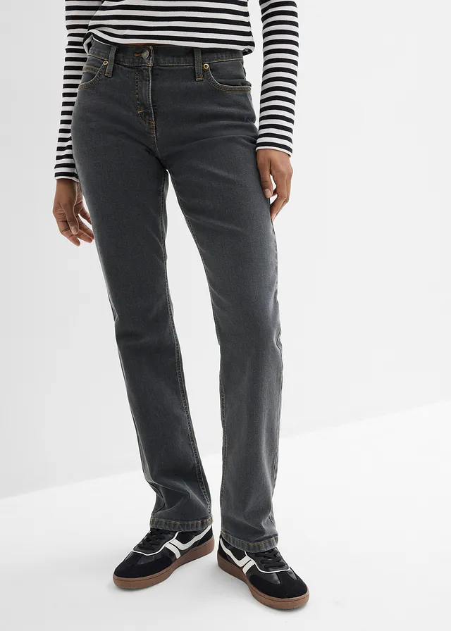 Jean straight, taille mi-haute, extensible • noir • Boutique bonprix