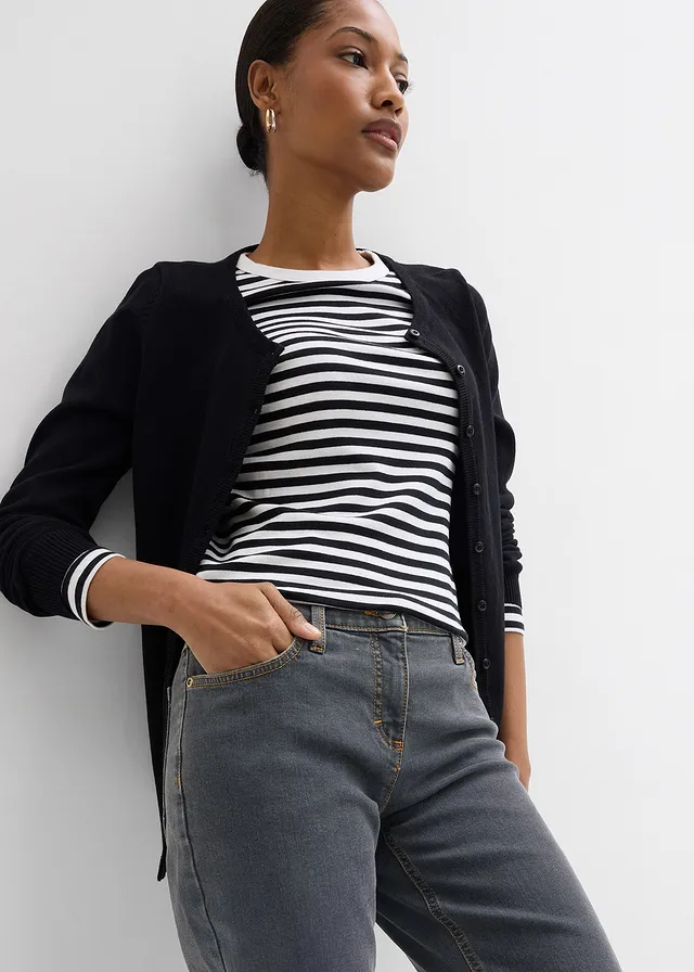 Jean straight, taille mi-haute, extensible • noir • Boutique bonprix