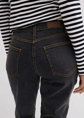 Mid waist stretch jeans, straight • zwart denim • bonprix online shop