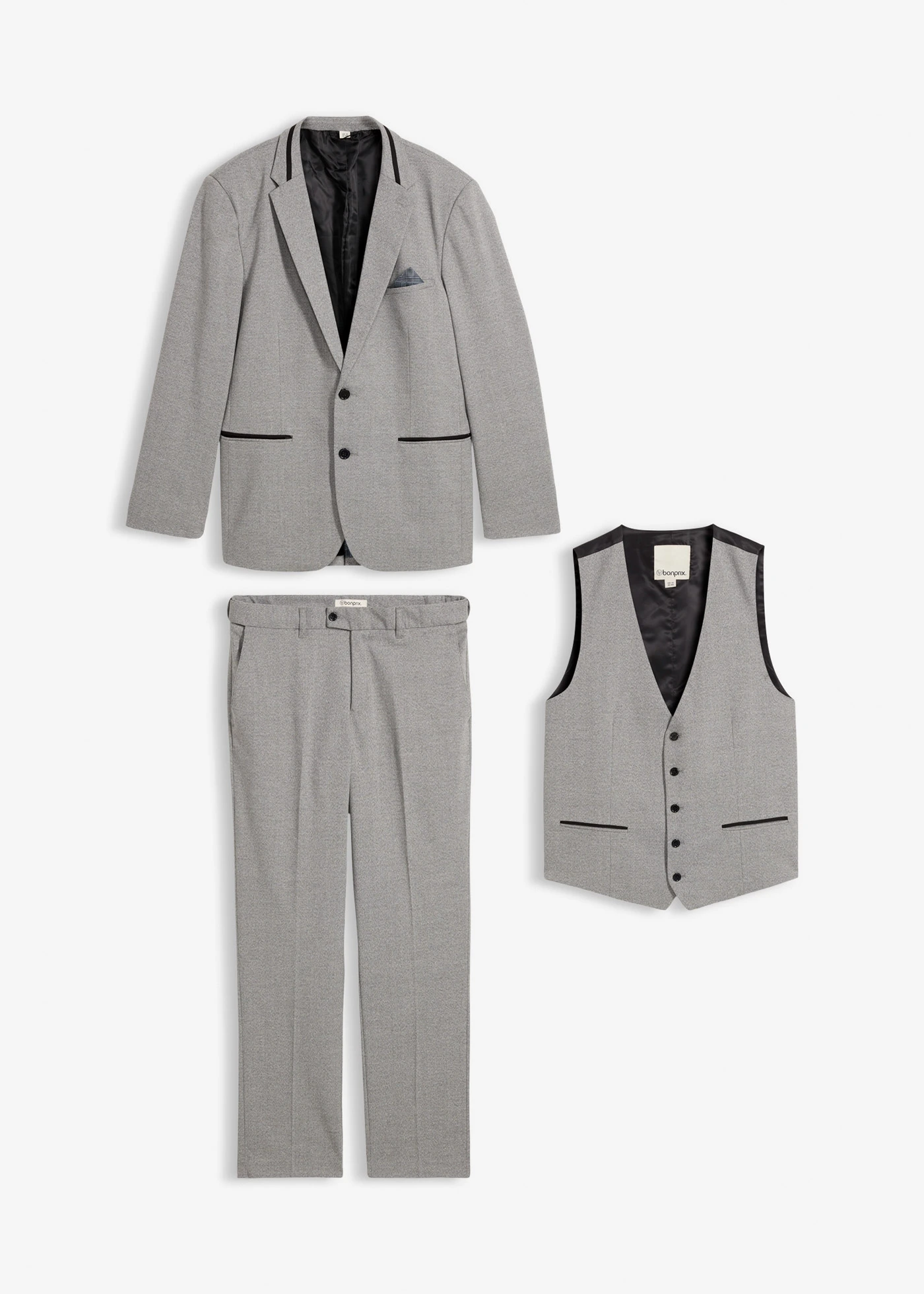 Costum cu vestă, Regular Fit (set/3 piese) • gri deschis melanj • magazin bonprix