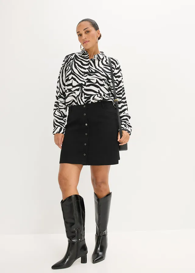 Blouse van soepele viscose, Kleur: zebraprint zwart-wit
