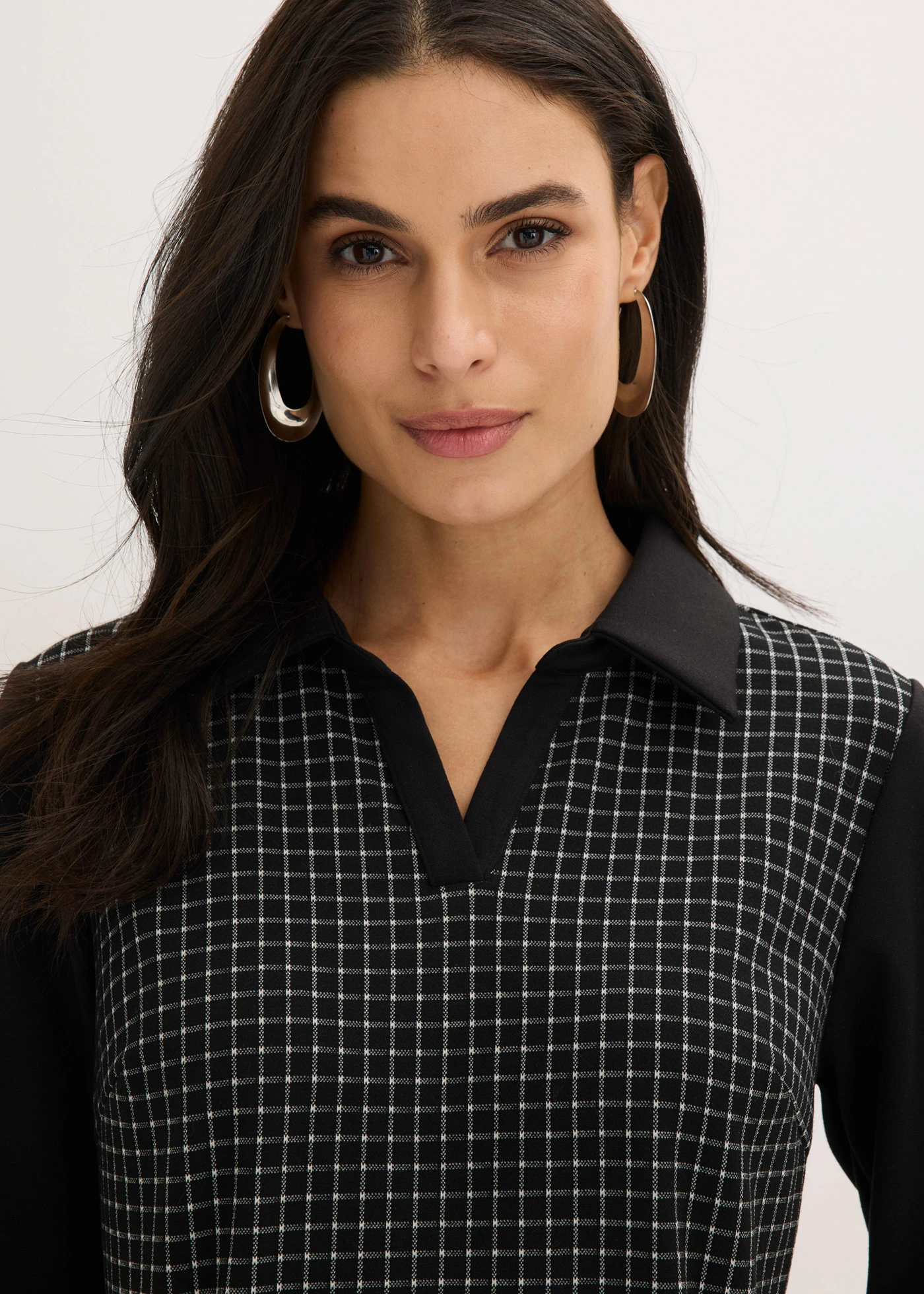 Jacquard jurk met contrasterende kraag • zwart-wolwit geruit • bonprix online shop