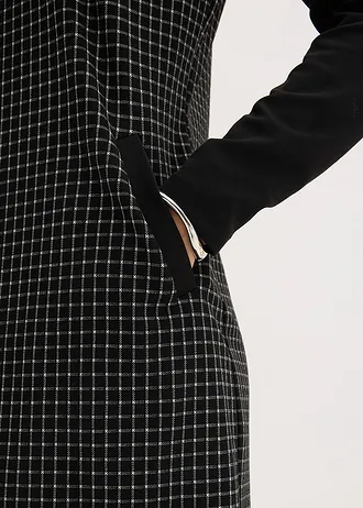Jacquard jurk met contrasterende kraag • zwart-wolwit geruit • bonprix online shop