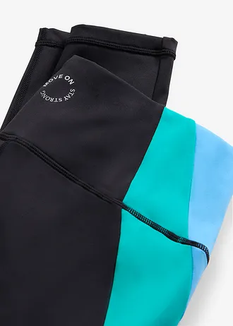 Komfortowe legginsy sportowe z kontrastowymi paskami, szybko schnące • czarno-szmaragdowo-niebieski brylantowy • sklep bonprix