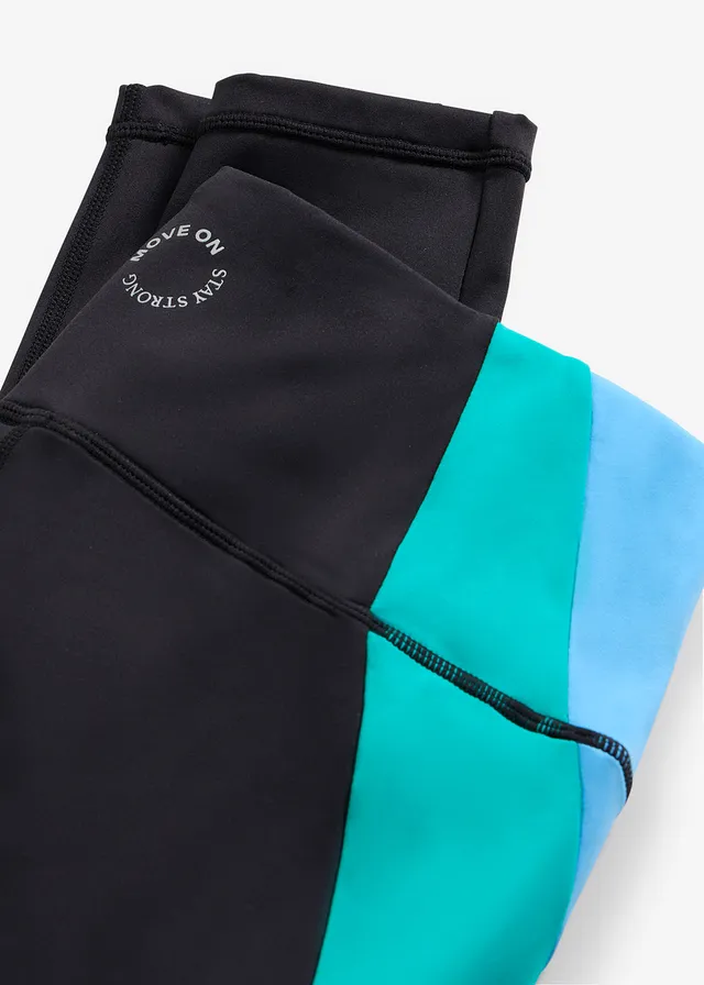 Legging de sport confortable à bande contrastante, séchage rapide • noir-émeraude-bleu brillant • product-page.page-title-suffix