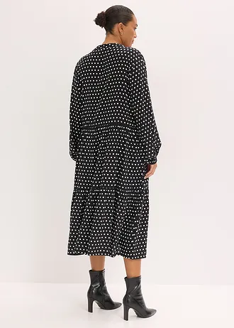 Midi jurk van soepele viscose, Kleur: zwart gestippeld