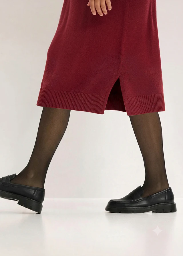 Robe midi oversize en maille, Couleur: rouge rubis