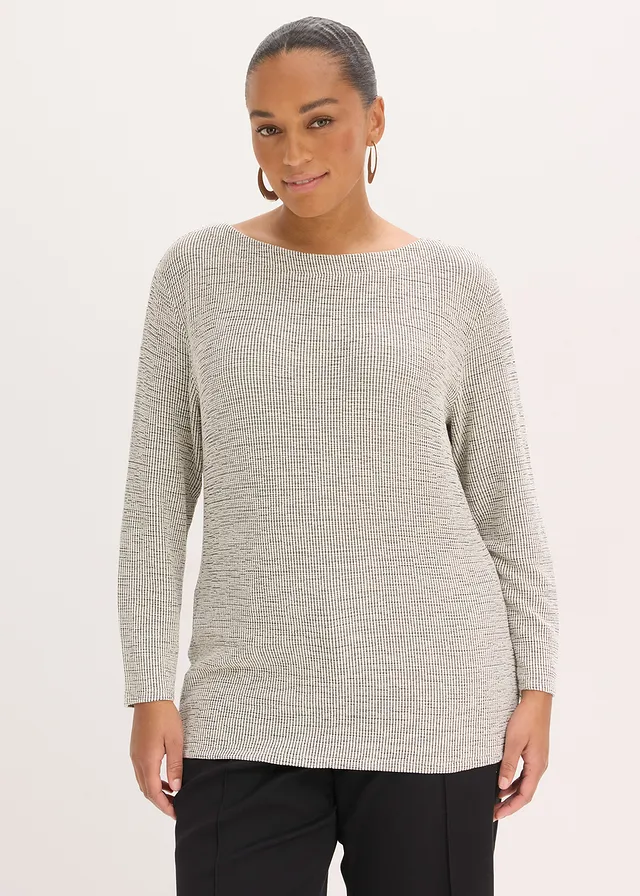 T-shirt doux, Couleur: blanc cassé/noir carreaux