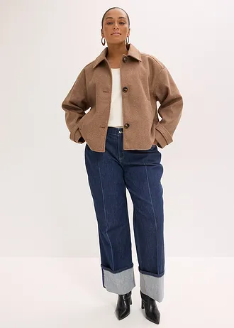 Krátký kabát s vlněným vzhledem, barva: kaštanově hnědá melír