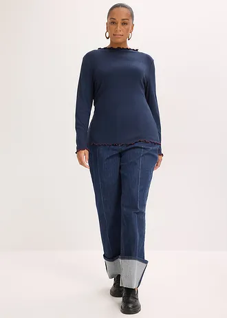 Geribd longsleeve, Kleur: donkerblauw-robijnrood