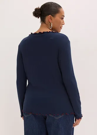 Geribd longsleeve, Kleur: donkerblauw-robijnrood