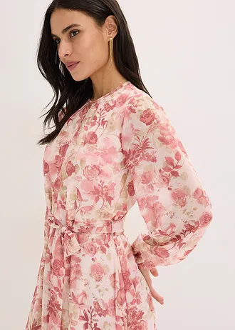 Rochie din șifon cu cordon (set de 2 piese) • roz deschis înflorat • magazin bonprix