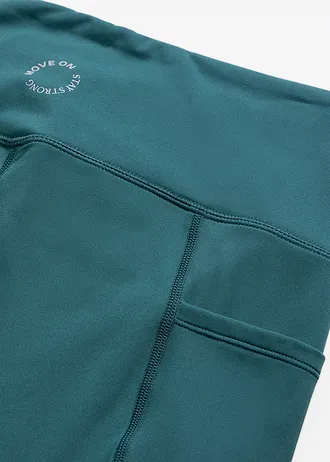 Wygodne legginsy sportowe z kieszonką na telefon, szybkoschnące • niebieskozielony • sklep bonprix