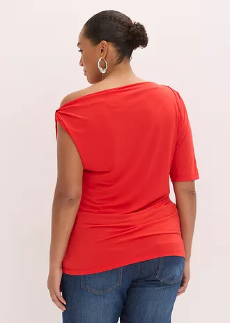 Shirt met asymmetrische halslijn, Kleur: aardbeirood