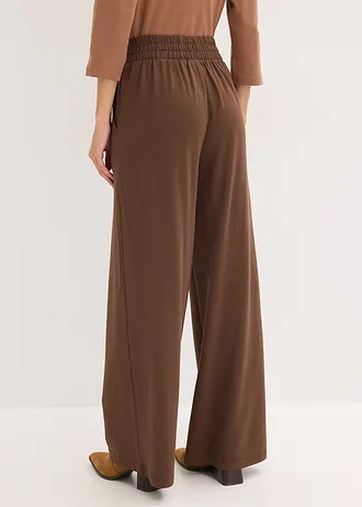 Jersey broek met decoratieve tailleband, Kleur: bruin