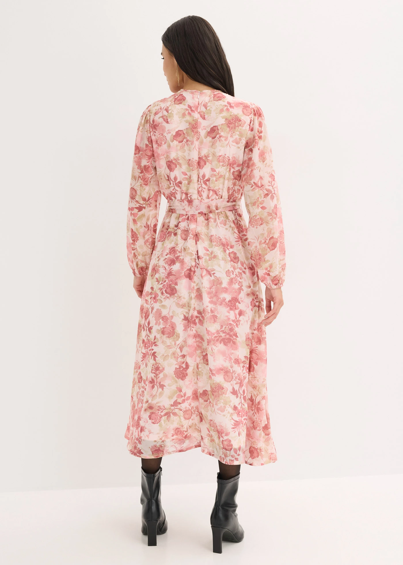 Rochie din șifon cu cordon (set de 2 piese) • roz deschis înflorat • magazin bonprix