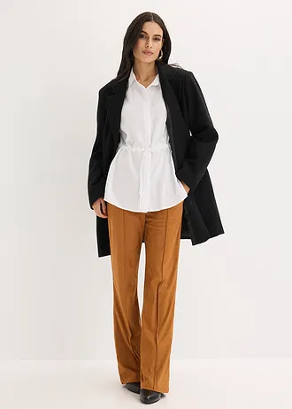 Popeline blouse met ingelegde plooien, Kleur: wit