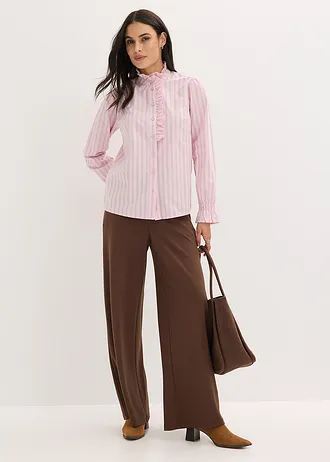 Bluză din poplin cu volănaș la guler • roz-cristal-galben deschis-albastru arctic dungat • magazin bonprix