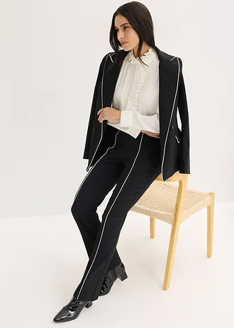 Pantaloni cu stretch din bengalină • negru/ecru • magazin bonprix