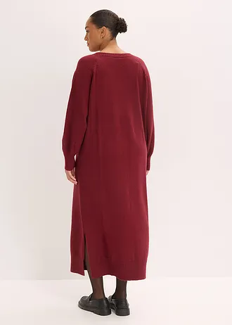 Gebreide oversized midi jurk, Kleur: robijnrood
