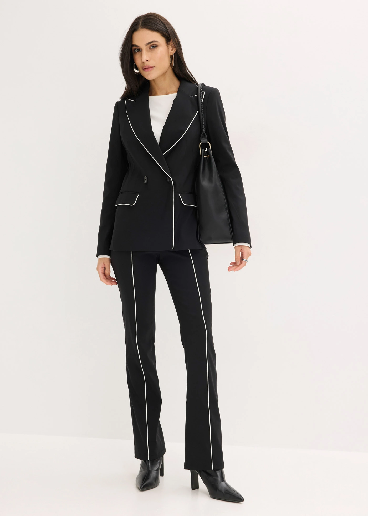 Blazer stretch din bengalină • negru/ecru • magazin bonprix