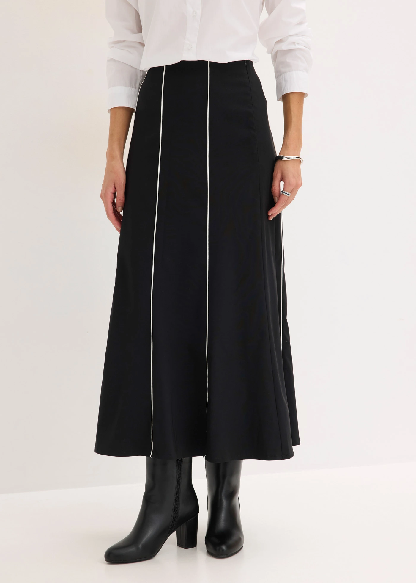 Fustă stretch maxi din bengalină • negru/ecru • magazin bonprix