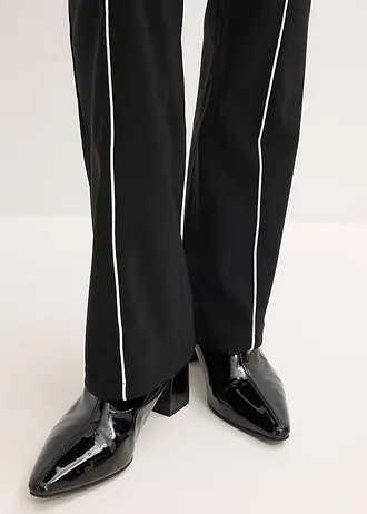 Pantaloni cu stretch din bengalină • negru/ecru • magazin bonprix