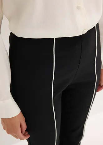 Pantaloni cu stretch din bengalină • negru/ecru • magazin bonprix